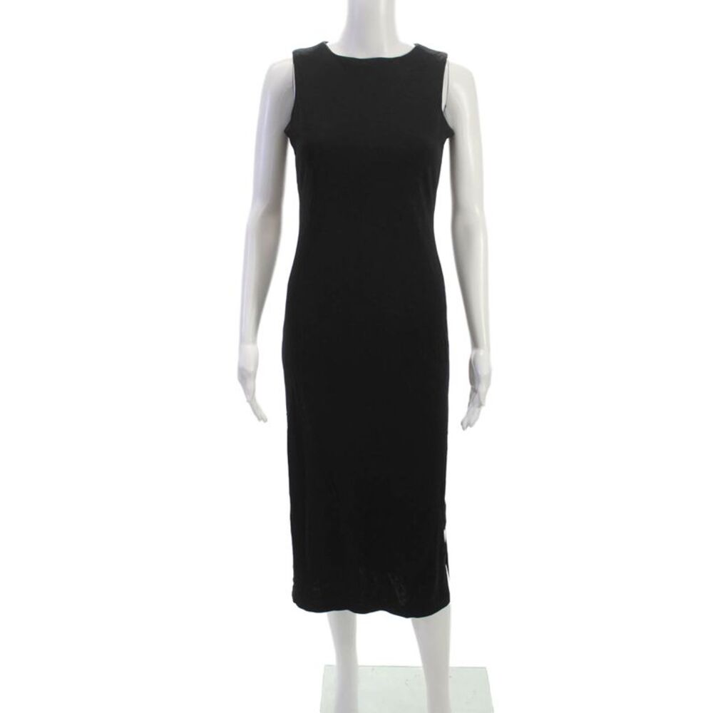 Moda International Womens Tank Dress Black Midi Round Neck Sleeveless Size XS